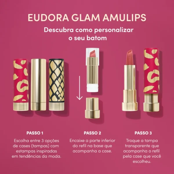 Case Para Batom Customizável Rosa Glamour Glam Amulips - Imagem 3