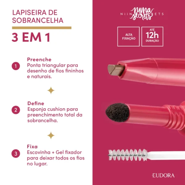 Lapiseira de Sobrancelha 3 em 1 Marrom Claro Niina Secrets 1,1g - Imagem 2