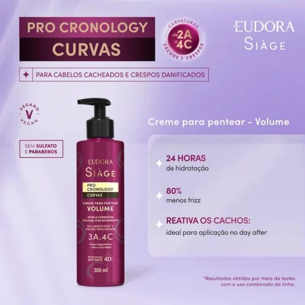 Creme para Pentear Volume Siàge Pro Cronology Curvas 300ml - Imagem 2