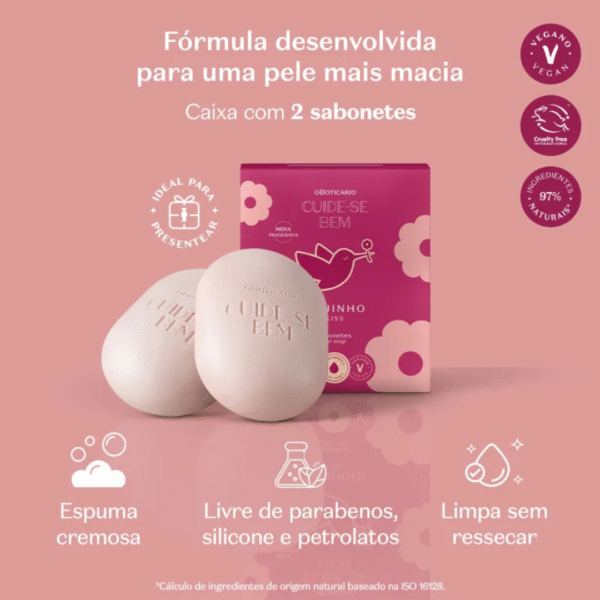 Kit Sabonetes Em Barra Cuide-se Bem Beijinho 2x80g cada - Imagem 2